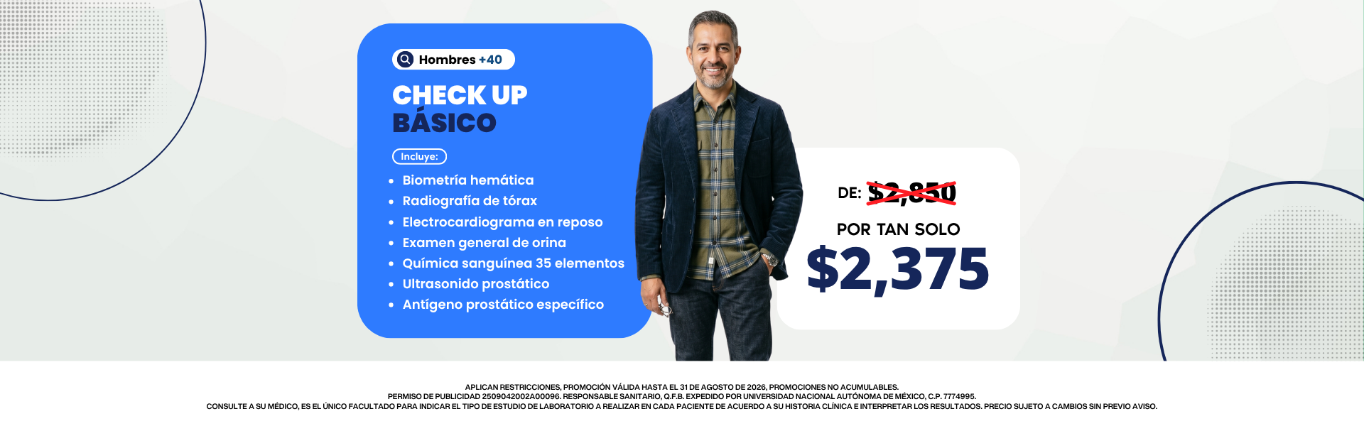 Promoción Paquete Básico Hombres +40 en Laboratorio Xotepingo CDMX