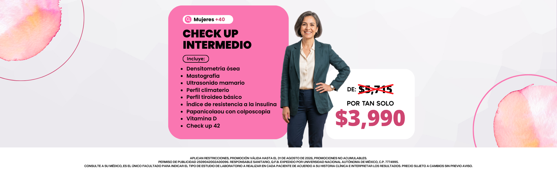 Promoción Paquete Intermedio Mujeres +40 en Laboratorio Xotepingo CDMX