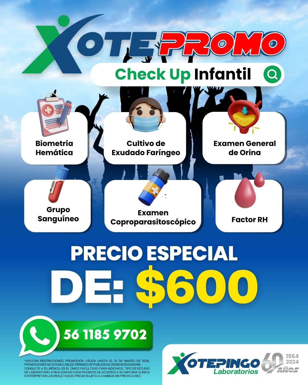 Check up infantil con estudios clínicos pediátricos en Laboratorio Xotepingo Ciudad de México