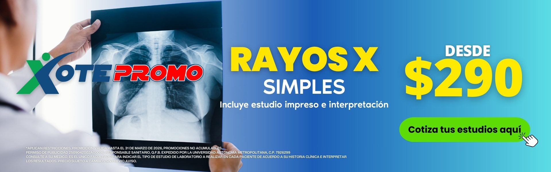 Promoción en estudios de Rayos X en Laboratorio Xotepingo CDMX